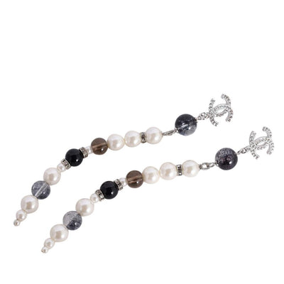 Pearl Rhinestone Dangle Pierced Earrings