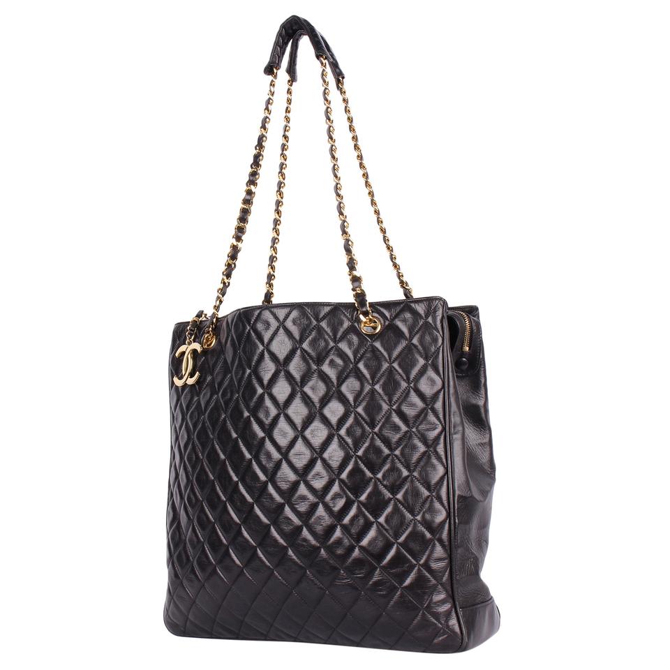 Authentic Chanel Black Quilted Caviar Leather Timeless CC Soft Shopper Tote