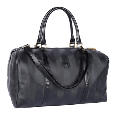 Striped Weekend Travel Duffle Bag Black