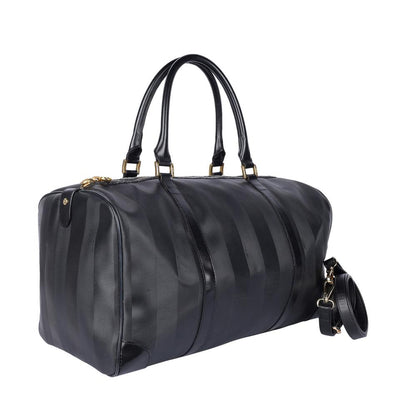 Striped Weekend Travel Duffle Bag Black
