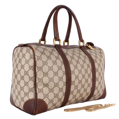 GG Monogram Canvas Leather Boston Satchel
