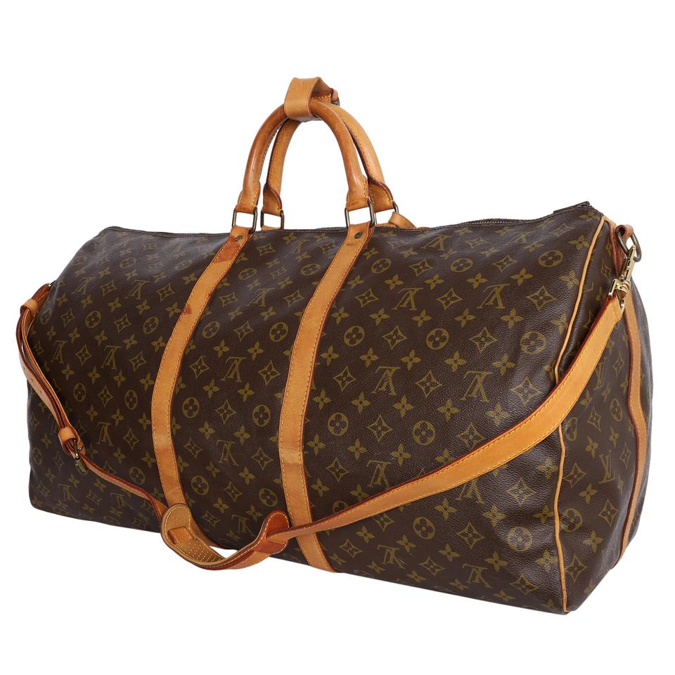 Louis Vuitton Monogram Keepall 60 Brown Leather Duffle Bag