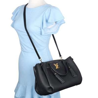 Lockmeto Leather Satchel Crossbody Bag Black