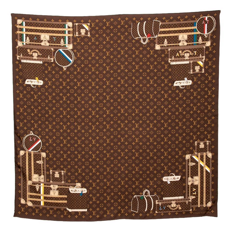 Monogram Multicolor Brown Silk Trunk Scarf Wrap (Authentic Pre-Owned)