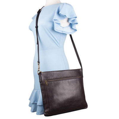 Large Dark Brown Utah Leather Sac Plat Messenger Bag