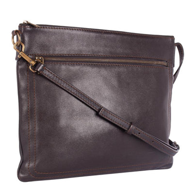 Large Dark Brown Utah Leather Sac Plat Messenger Bag