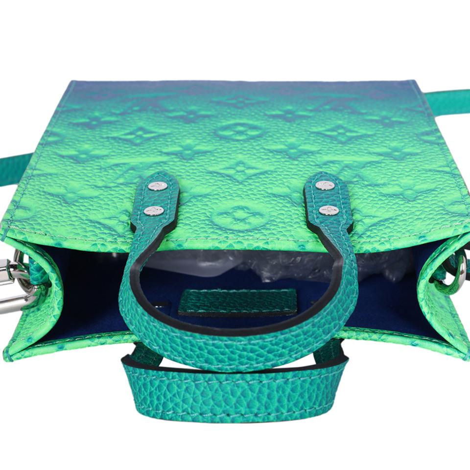 Taurillon Illusion Sac Plat Xs Bleu Vert Cross Body Bag (Authentic)