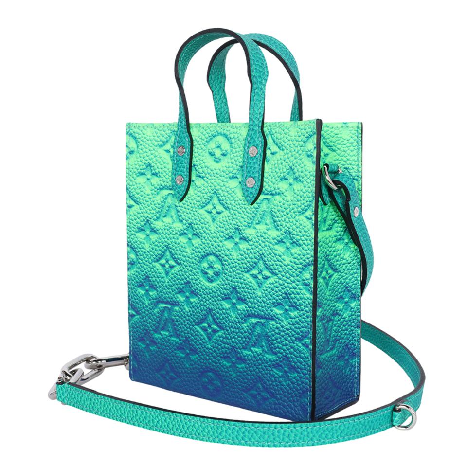 Taurillon Illusion Sac Plat Xs Bleu Vert Cross Body Bag (Authentic)