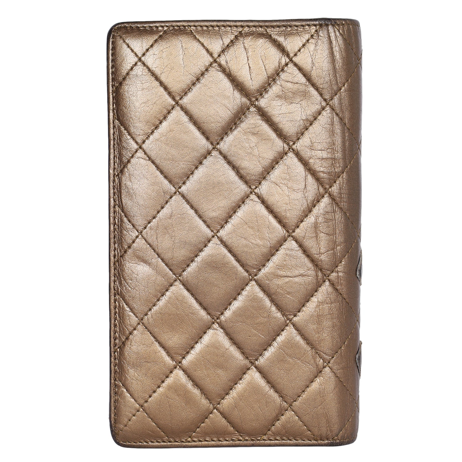 CHANEL Cambon line wallet case bi-fold wallet leather beige plain