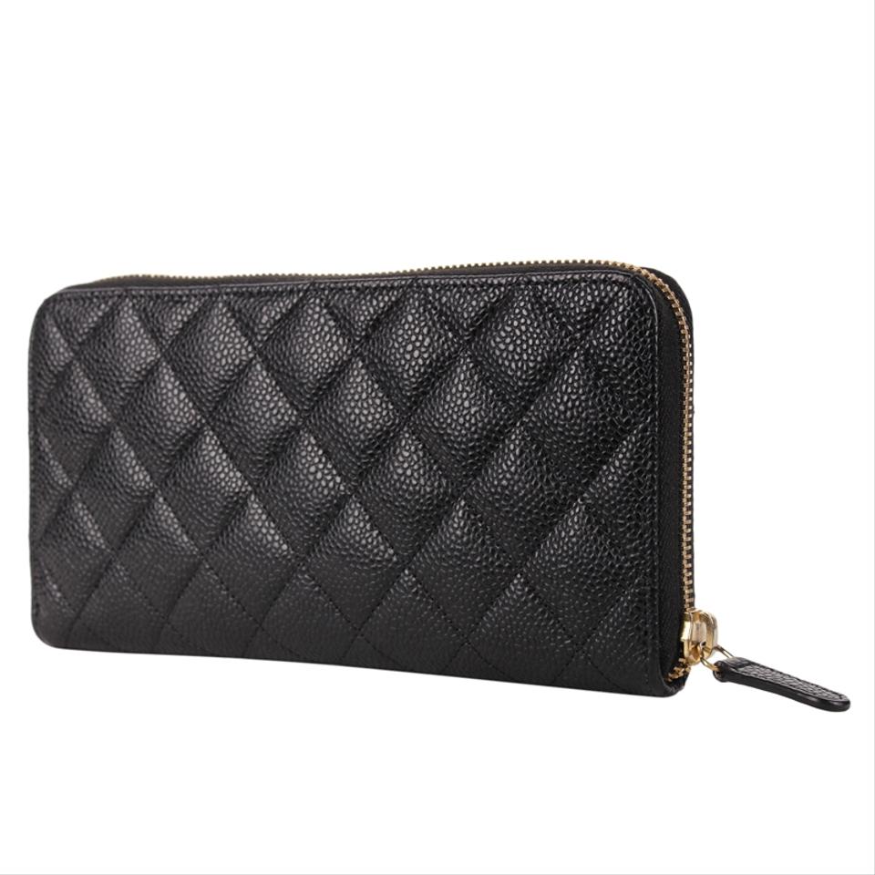 Black Leather Quilted Zippy Wallet