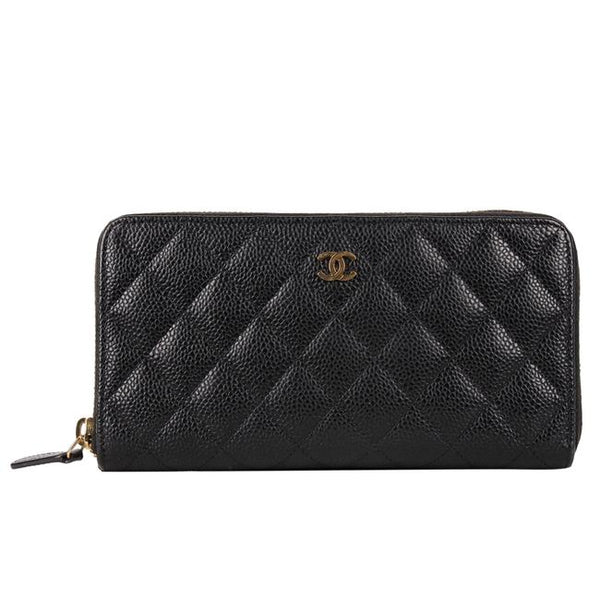 Chanel Black Chevron Leather Timeless Zip Around Wallet Chanel