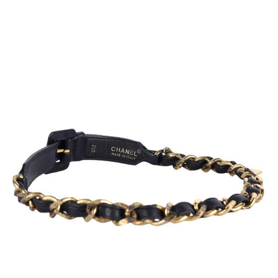 Vintage Black Leather Gold Chain Belt XS