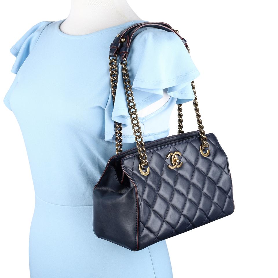 CHANEL, Bags, Chanel Cc Pocket Tote Quilted Caviar Leather Navy Blue Hobo  Bag