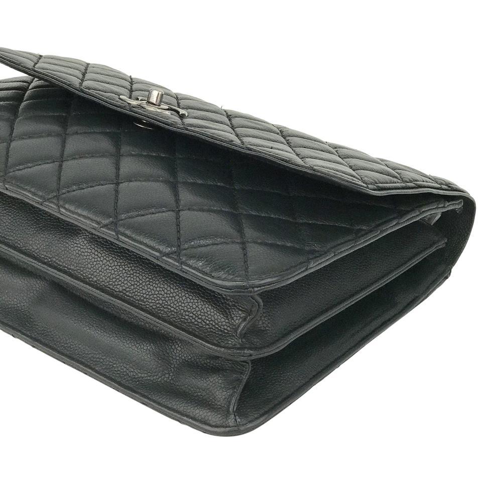 Chanel Vintage Black Quilted Caviar XL CC Messenger Flap Bag Gold