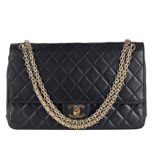 SOLD - Vintage Chanel Black Classic Lambskin CC Gold Chain