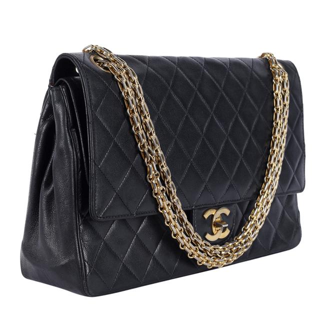 CHANEL matelasse 25 double flap chain shoulder bag black lambskin ladi