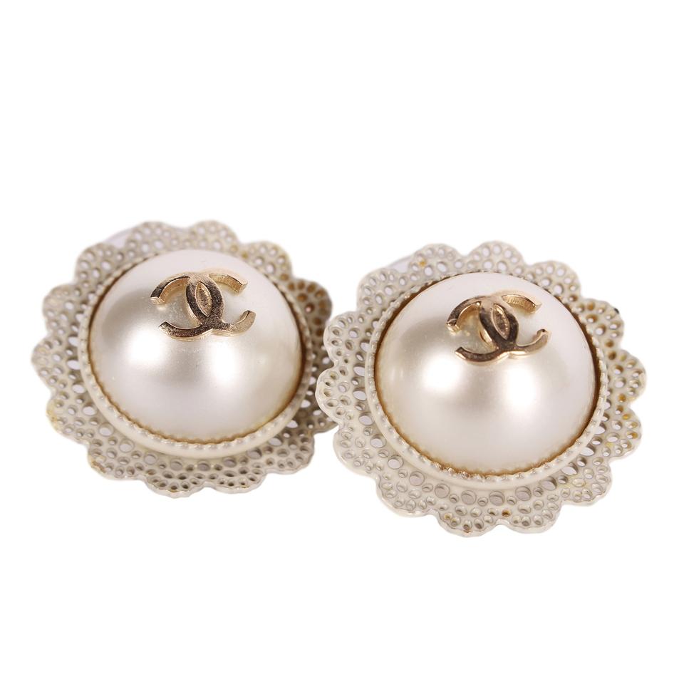 Chanel CC Pearl Stud Earrings