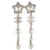 Metal Resin Pearl Star CC Drop Earrings Gold Pearly White (Authentic New)