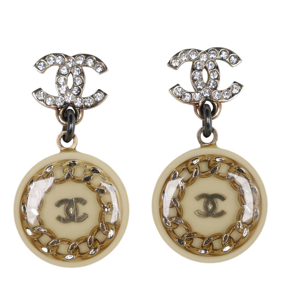 Authentic vintage Chanel earrings CC logo rhinestone dangle