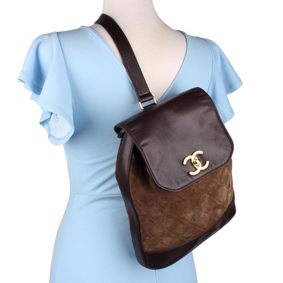 Chanel Dark Brown Quilted Suede Vintage Flap Bag Chanel